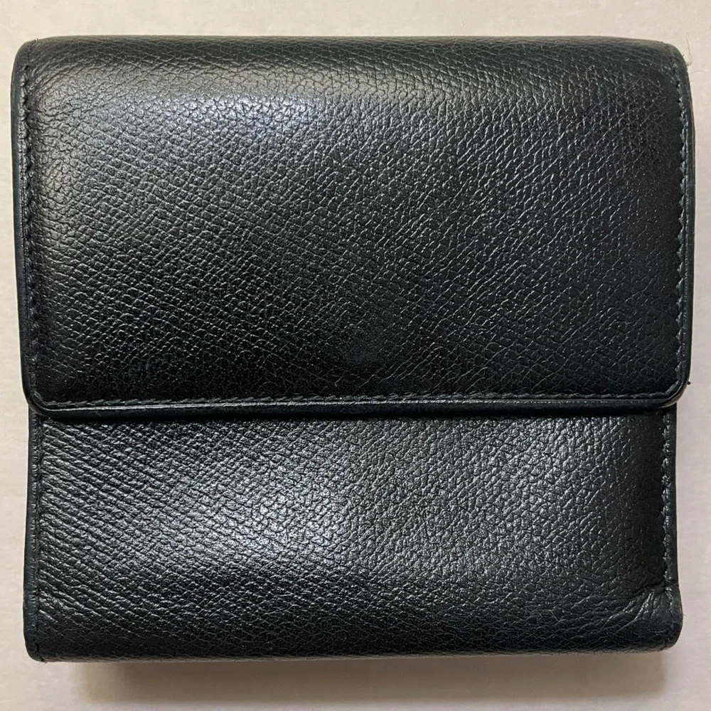 CHANEL COCO Button W Hook Wallet Black Leather Trifold